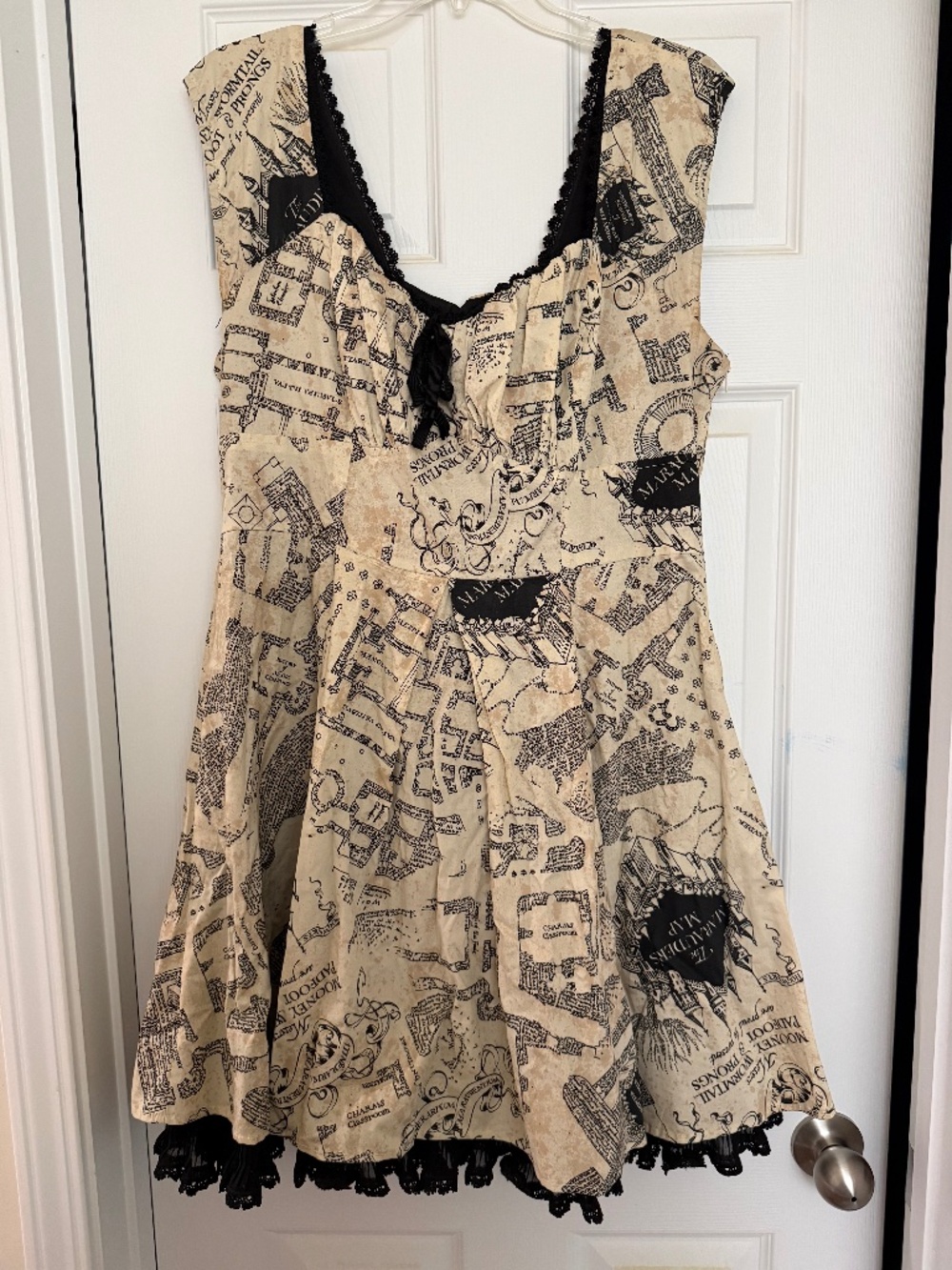Vintage-Inspired Cream and Black Print Sundress